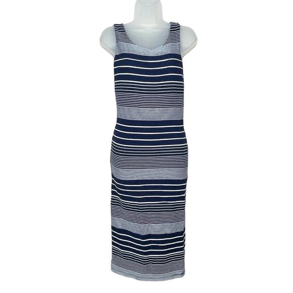 ANTHROPOLOGIE Maeve navy & white stripe fitted midi tank dress size small - Picture 2 of 5
